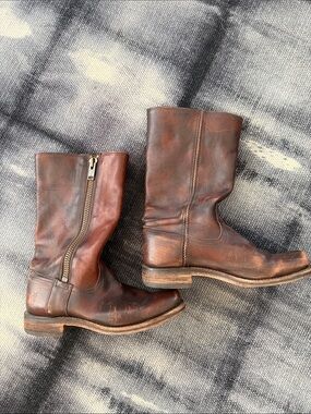 Frye Heath Women's Brown Leather Mid-Calf Boots, Outside Zip, 7.5